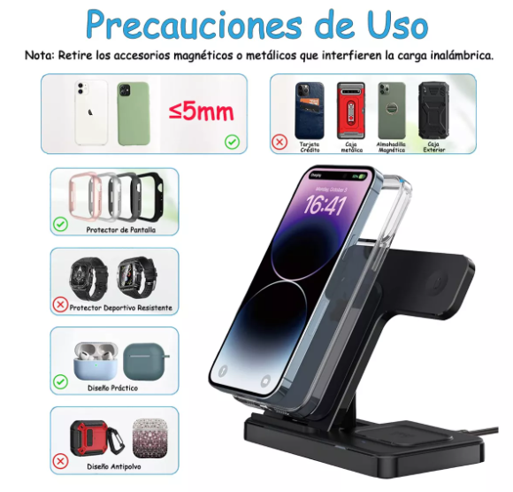 Cargador Inalambrico 3 en 1 para iPhone/iwatch/AirPod